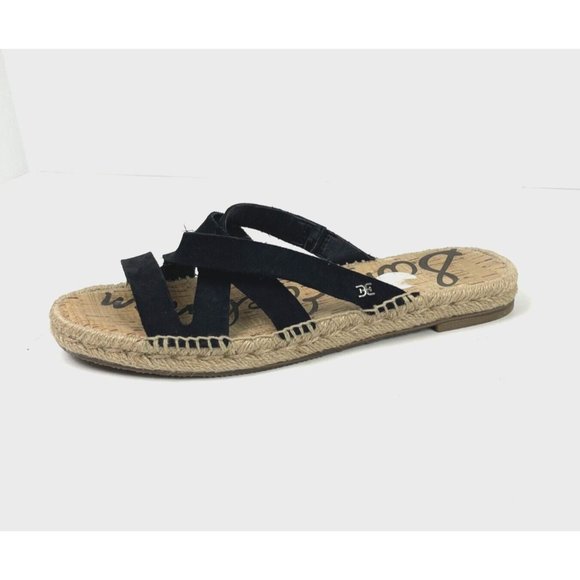 Sam Edelman Averie Espadrille Leather Slide Sandal in Black Womens Size 8.5M - Picture 1 of 7